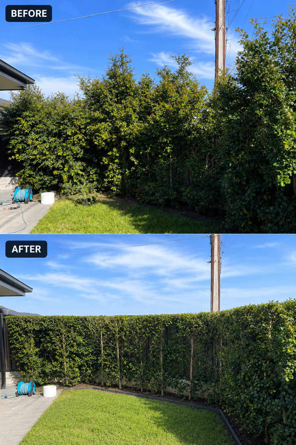 Before and after: Hedge trimming & reshaping in Klemzig, SA